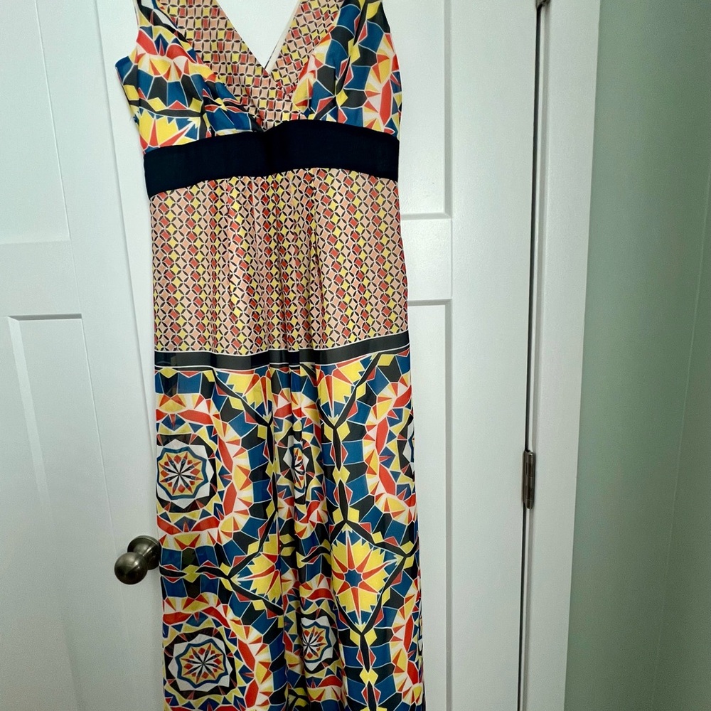 Ann Taylor Multicolor Geometric V-Neck Maxi Dress